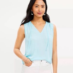 LOFT Light Aqua Tie Sleeveless Shell Top